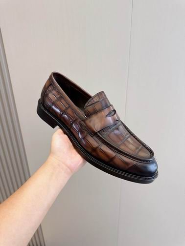 Berluti Brown Crocodile Embossed Leather Penny Loafers - Image 4