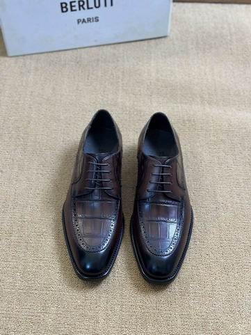 Berluti Derby Brogue Shoes with Crocodile Embossed Toe Cap