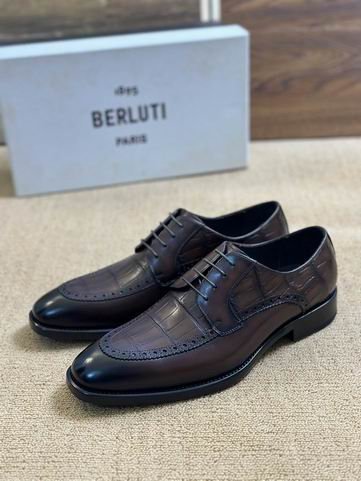 Berluti Derby Brogue Shoes with Crocodile Embossed Toe Cap - Image 6