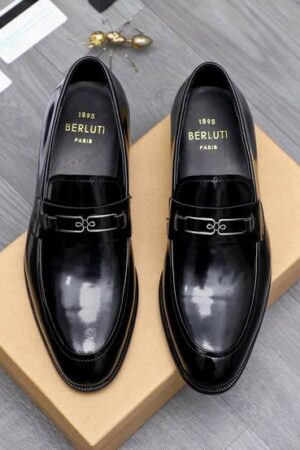 Berluti Polished Men's Leather Loafers with Distinctive Strap