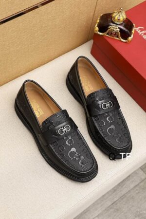 Salvatore Ferragamo Black Leather Penny Loafers