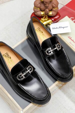 Black Patent Leather Loafers with Silver Gancini Buckle