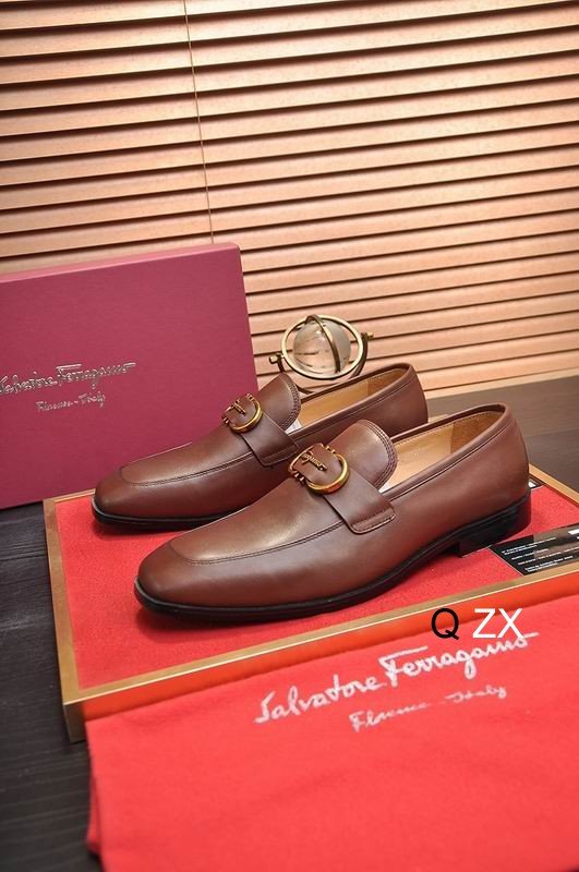 Brown Leather Loafers with Gancini Buckle - Image 3