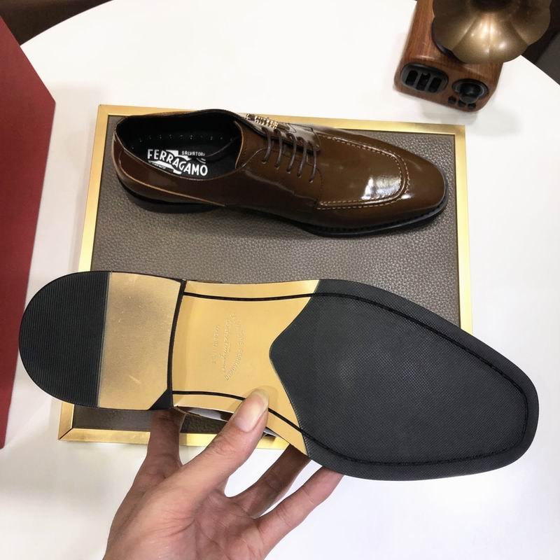 Salvatore Ferragamo Brown Patent Leather Lace-Up Dress Shoes with Gold Logo - Image 5