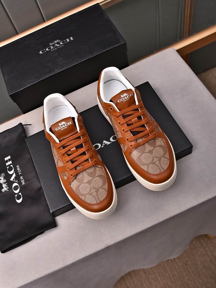 Coach Low-Top Monogram Sneakers in Brown and Beige - Image 2