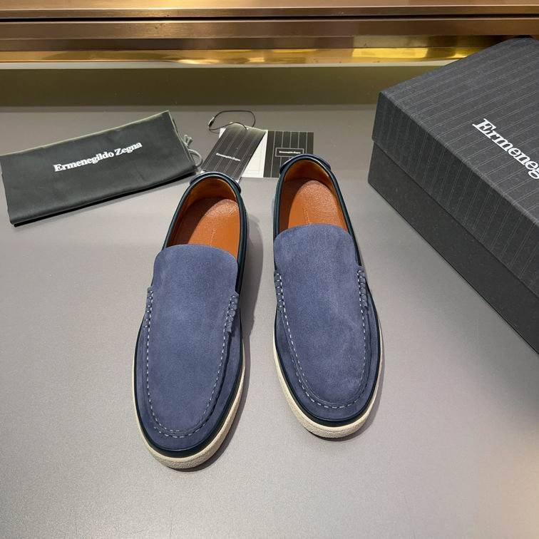 Navy Blue Suede Slip-On Loafers
