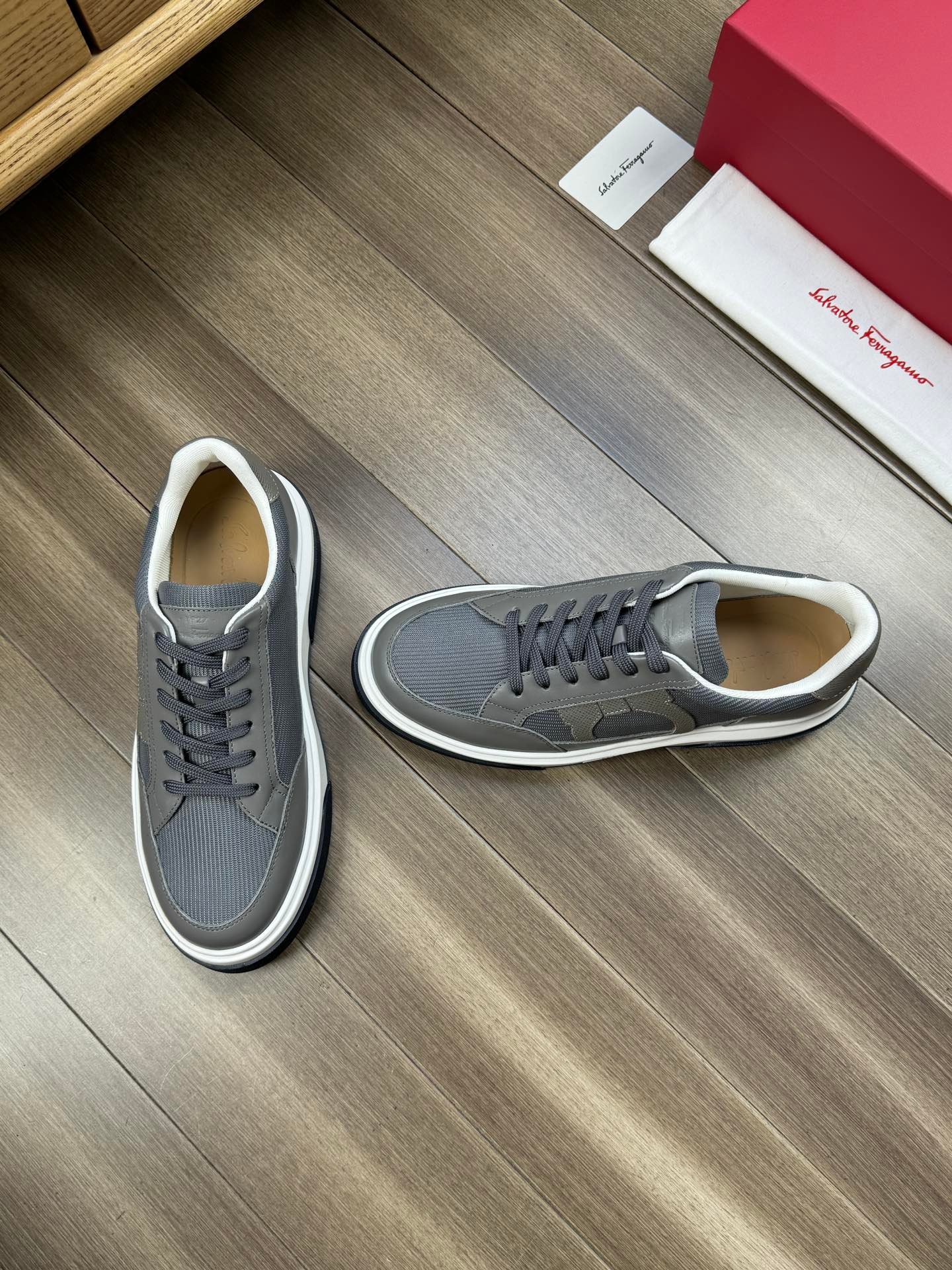 Salvatore Ferragamo Grey Gancini Chunky Sneakers - Image 6