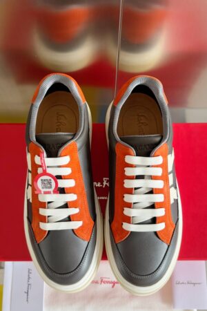 Salvatore Ferragamo  Grey Orange Color-Block Sneakers