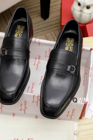 Salvatore Ferragamo Black Leather Loafers with Horse bit Buckle