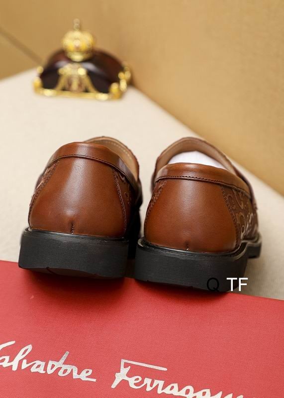 Salvatore Ferragamo Brown Patterned Leather Loafers - Image 5