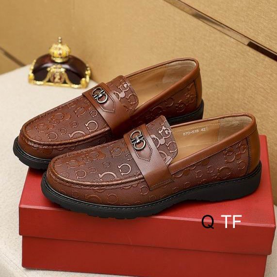 Salvatore Ferragamo Brown Patterned Leather Loafers - Image 3