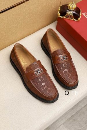 Salvatore Ferragamo Brown Patterned Leather Loafers