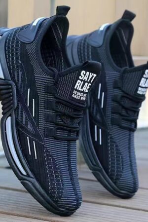 Textured Line Knit Strap Sneakers - Modern Design