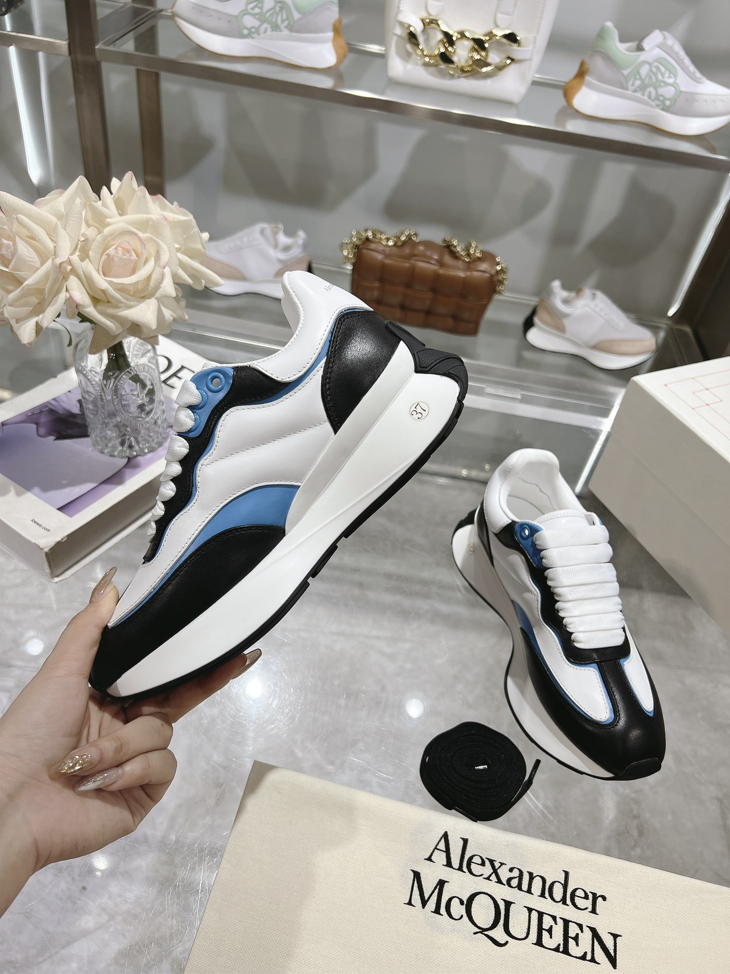 Alexander McQueen-Inspired Black, White & Blue Sprint Runners - Image 6