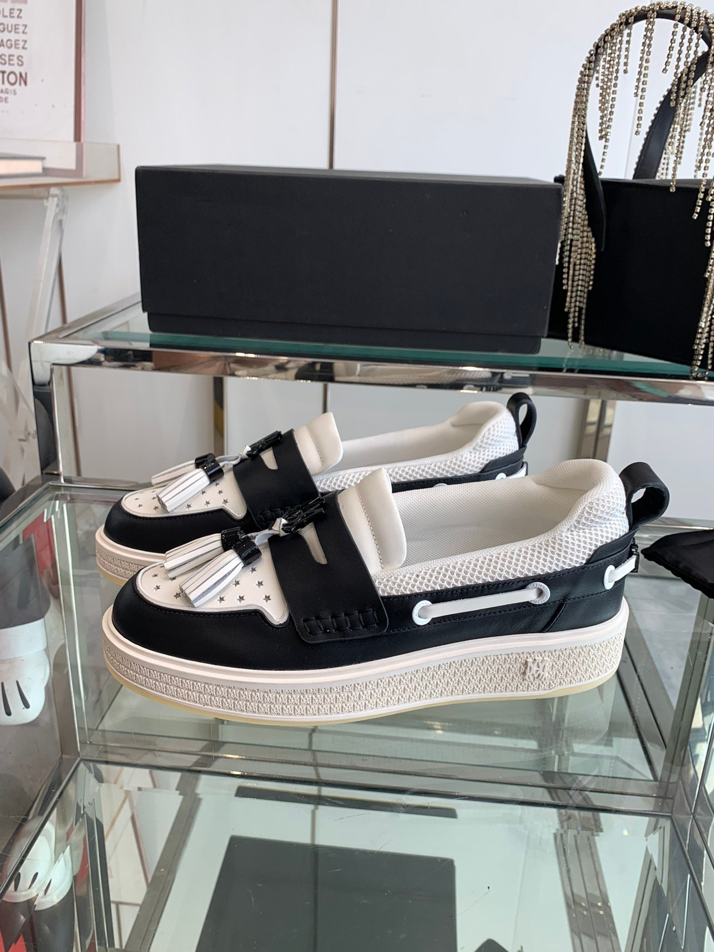 Amiri MA Tassel Hybrid Loafers in Black and White Leather. - Image 3
