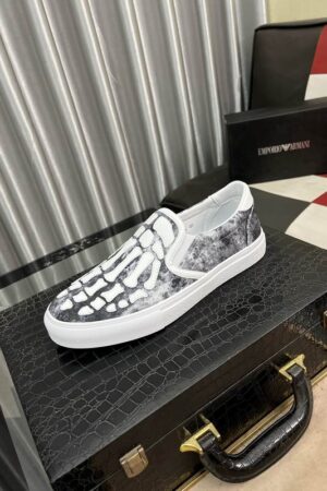 Amiri Skel Toe Slip-On Sneakers in Grey/Black with White Skeleton