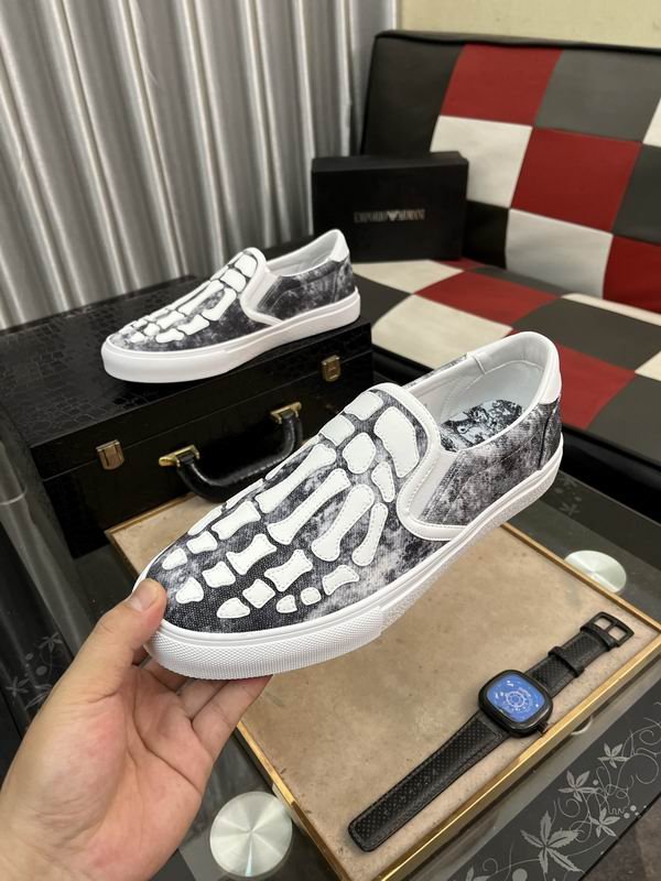 Amiri Skel Toe Slip-On Sneakers in Grey/Black with White Skeleton - Image 5