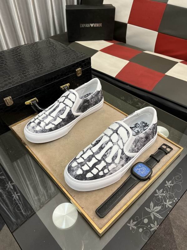 Amiri Skel Toe Slip-On Sneakers in Grey/Black with White Skeleton - Image 4