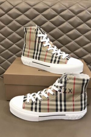 Burberry Tan Canvas High-Top Sneakers