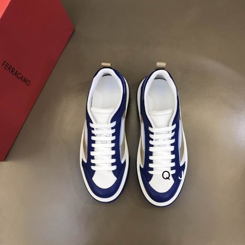 Salvatore Ferragamo Blue White Leather Sneakers - Image 2