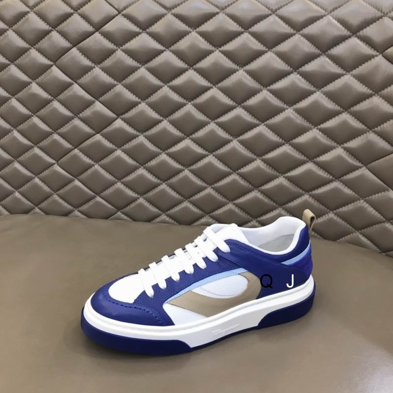 Salvatore Ferragamo Blue White Leather Sneakers - Image 3