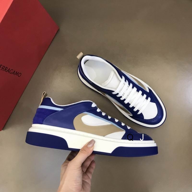 Salvatore Ferragamo Blue White Leather Sneakers - Image 5