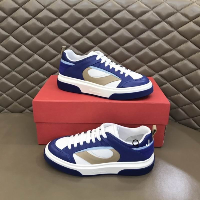 Salvatore Ferragamo Blue White Leather Sneakers