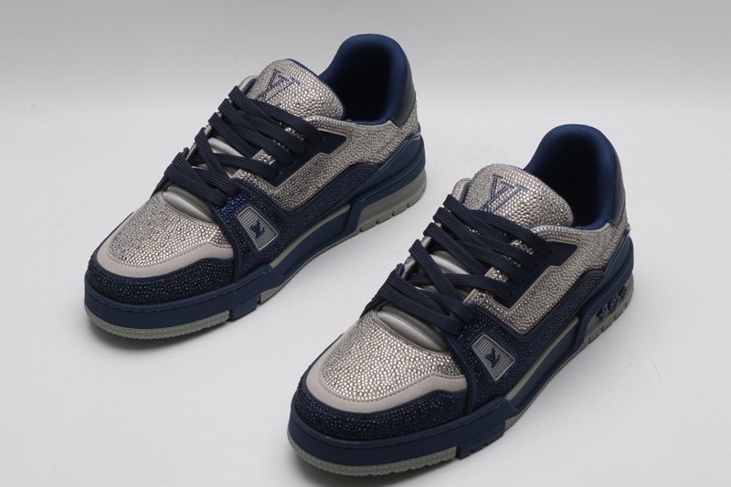 Louis Vuitton LV Trainer Sneakers - Navy Blue and Silver - Image 3