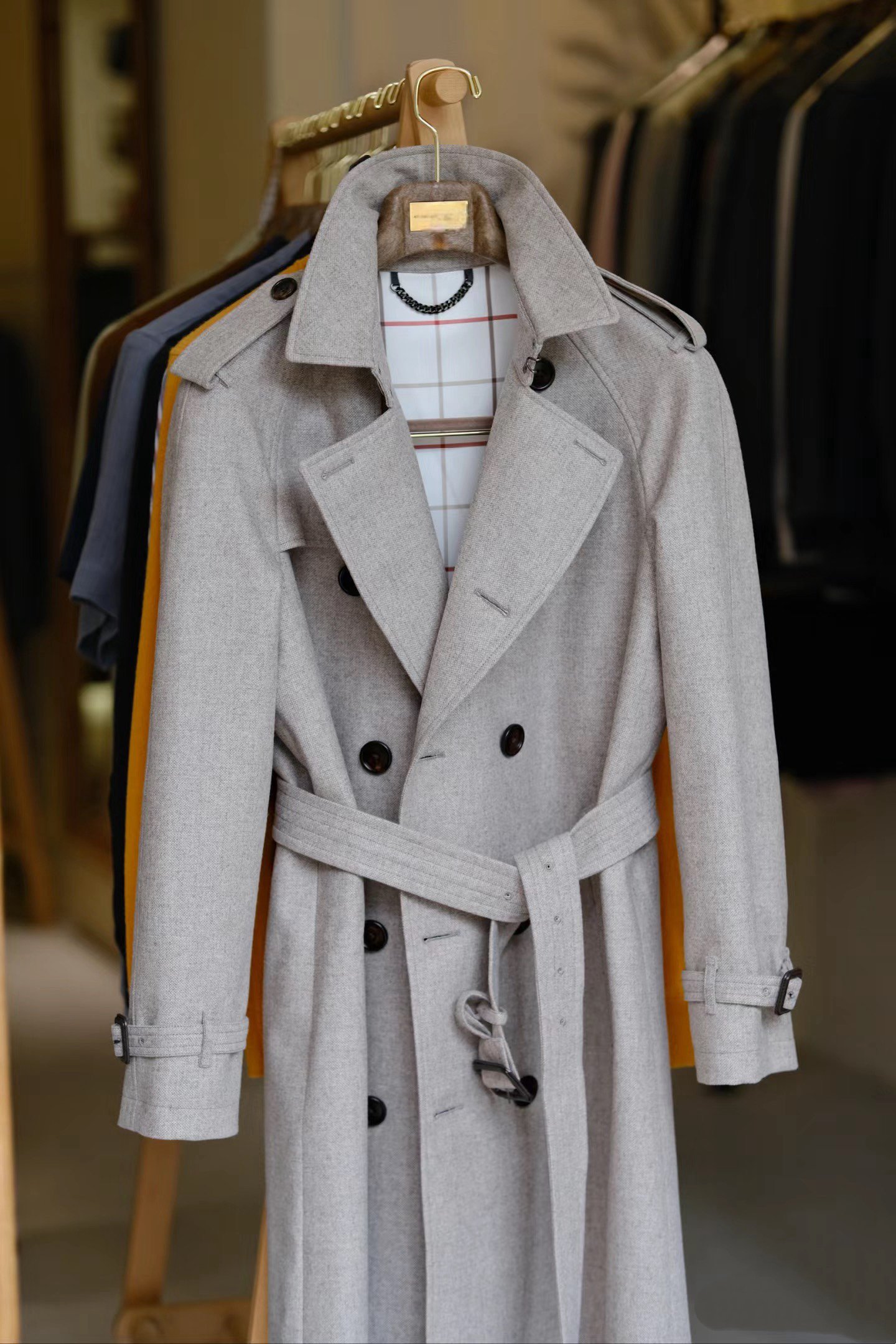 Burberry Inspired Oatmeal Wool-Blend Trench Coat - Image 5