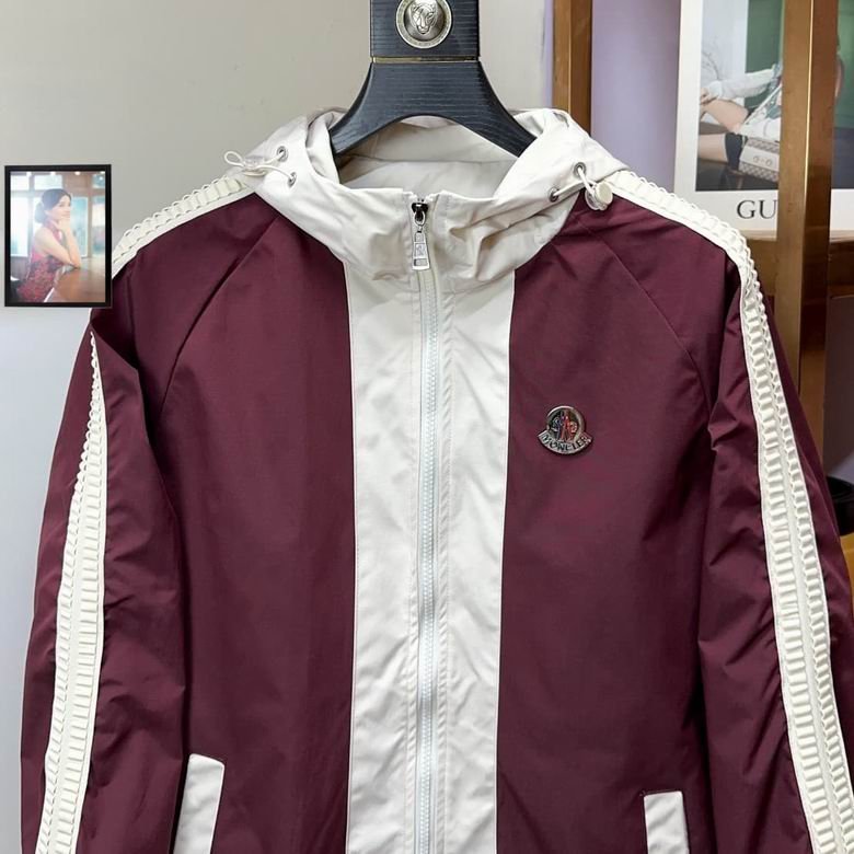 Moncler Hooded Windbreaker – Burgundy/Cream Contrast - Image 3