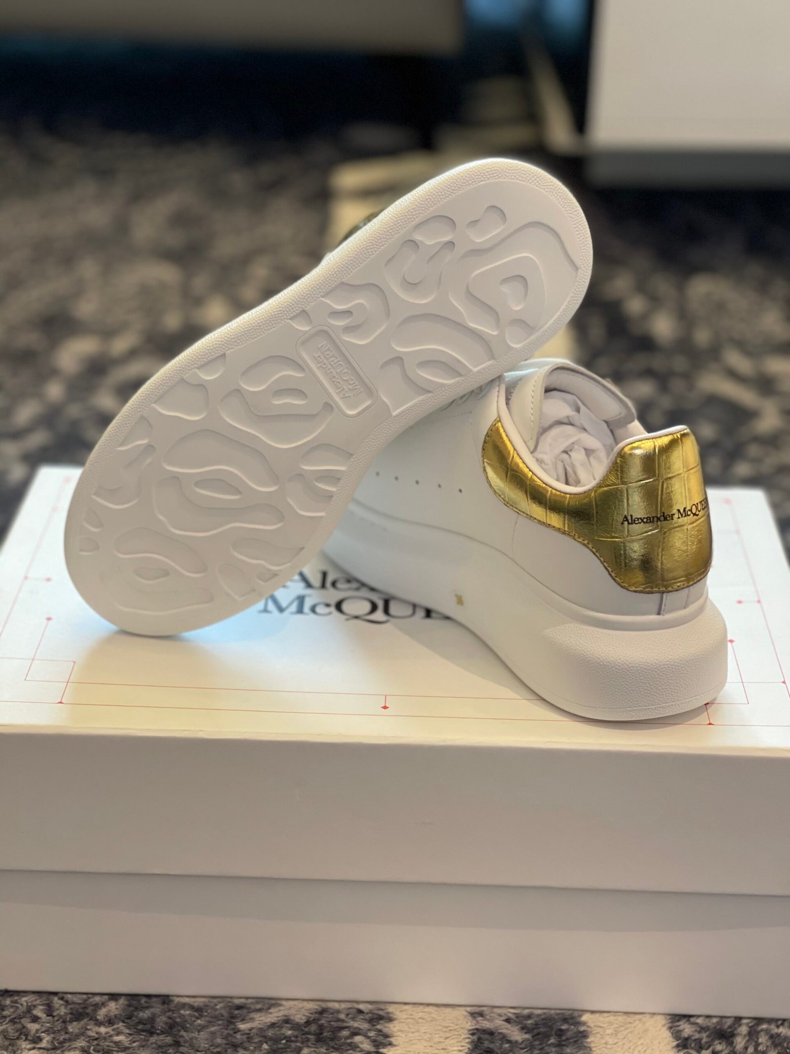 Alexander McQueen Sneakers -White & Gold Croc-Effect - Image 3