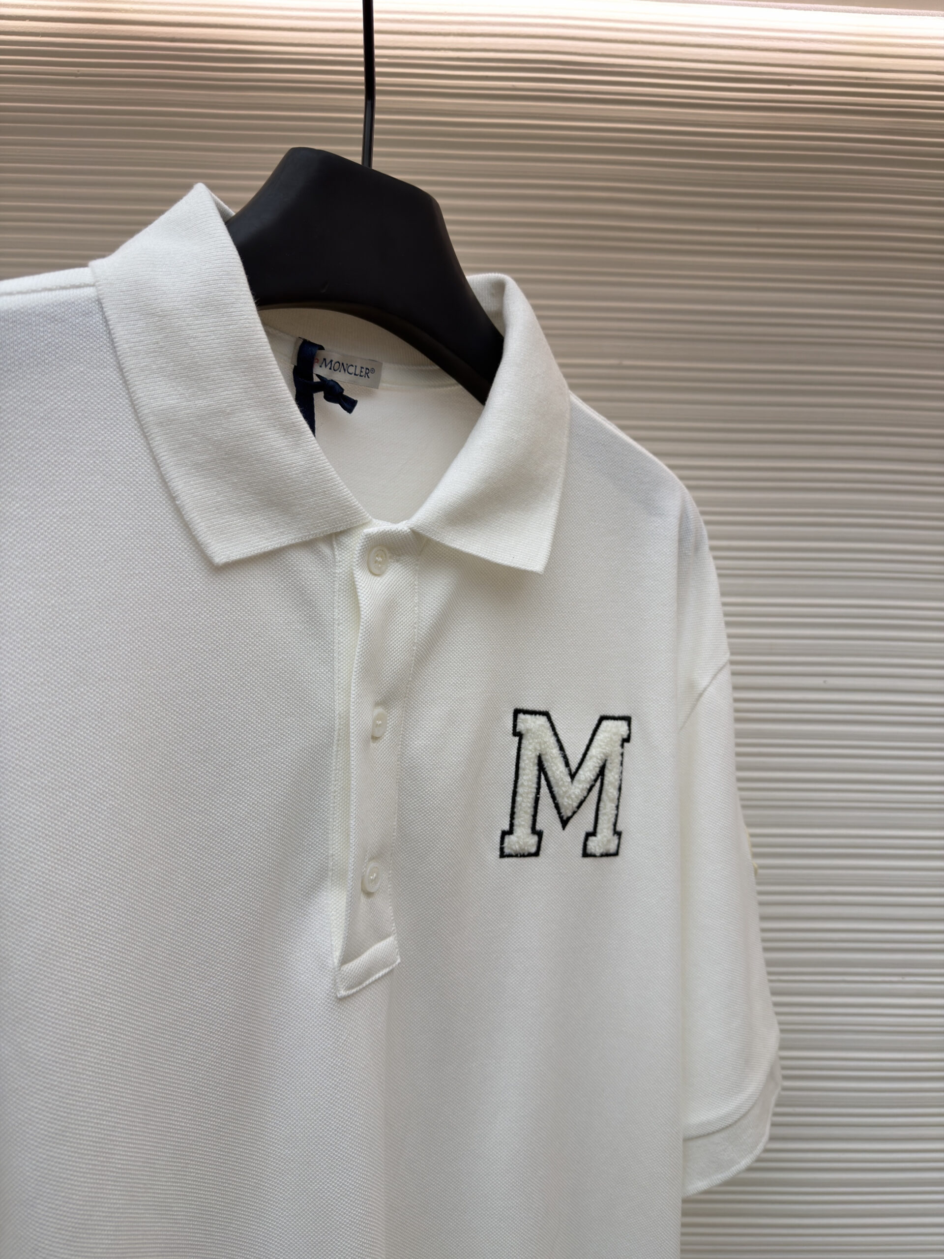 Moncler Inspired White Varsity Letter Polo - Image 4