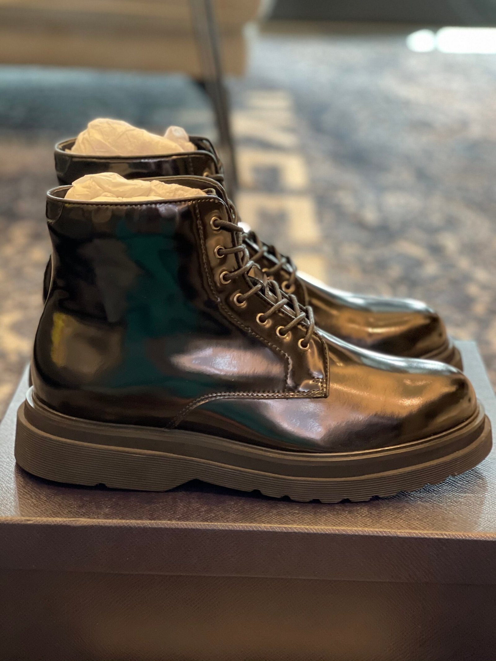 Prada Brushed Leather Combat Boots -Black - Image 2