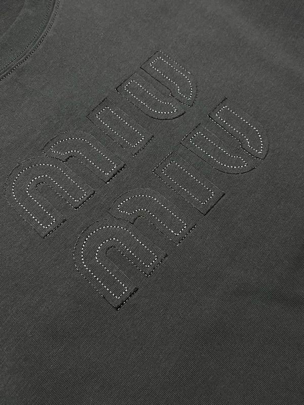 Miu Miu Tonal Embossed Logo Cotton T-Shirt - Image 3