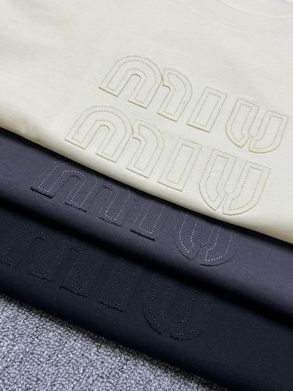 Miu Miu Tonal Embossed Logo Cotton T-Shirt - Image 2