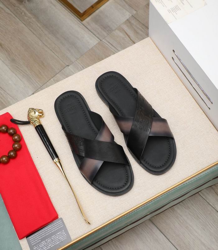Berluti Leather Cross-Strap Sandals in Nero Grigio - Image 6