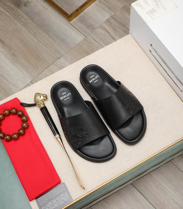 Berluti Scritto Venezia Leather Slide in Black - Image 6