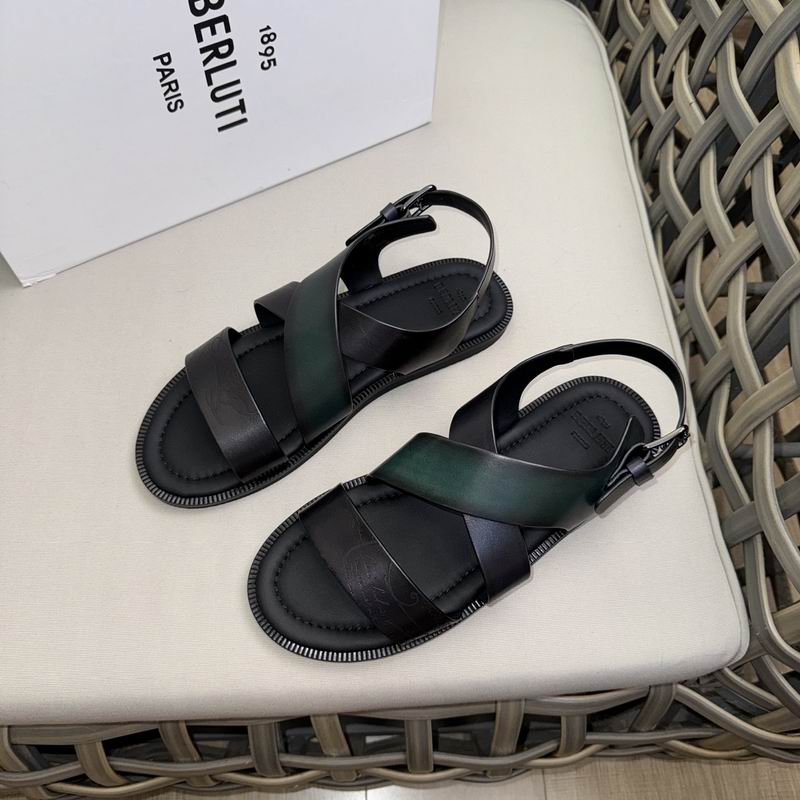 Berluti Leather Sandals - Green Patina and Nero Black - Image 3