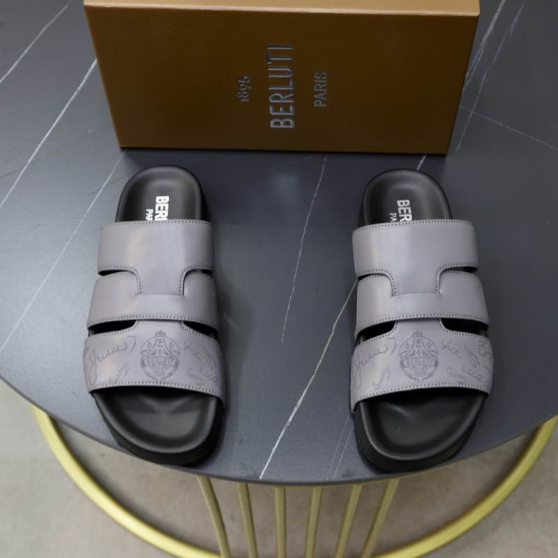 Berluti Leather H-Strap Sandals in Grey - Image 6