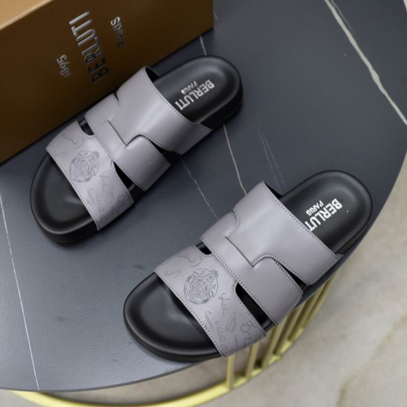 Berluti Leather H-Strap Sandals in Grey - Image 5