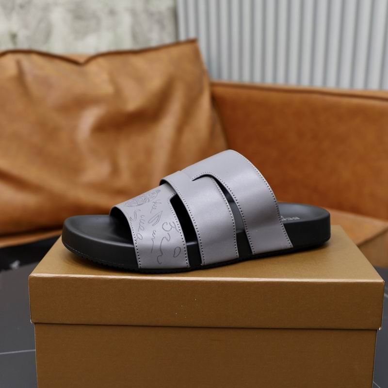 Berluti Leather H-Strap Sandals in Grey - Image 3