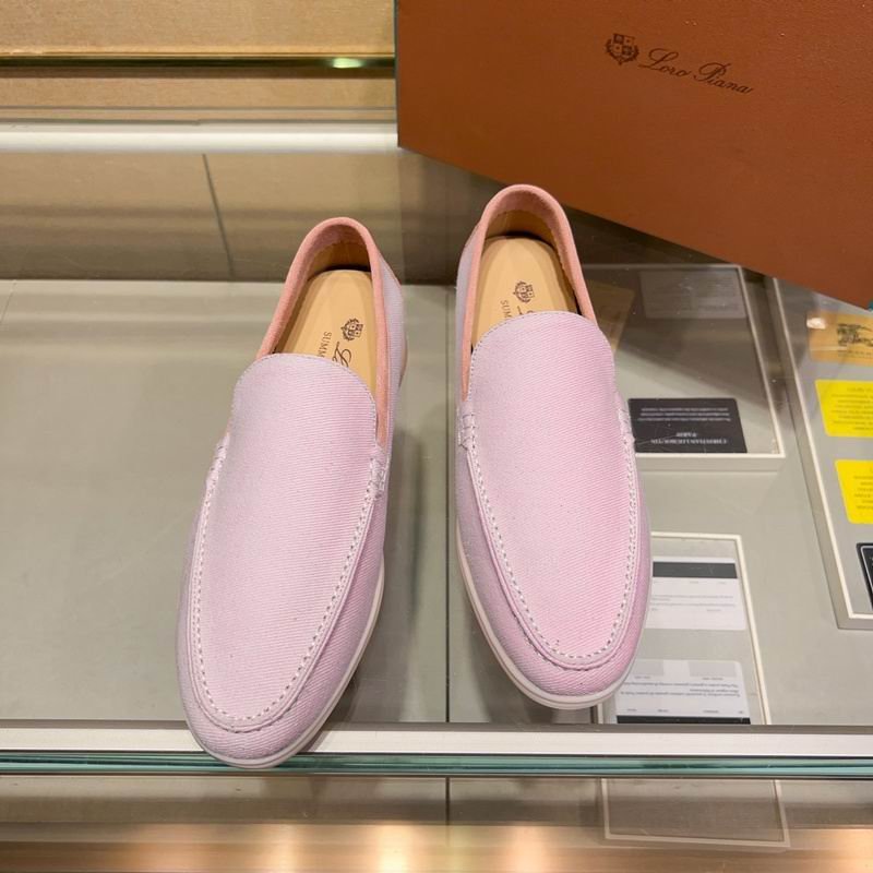Loro Piana Summer Walk Loafers in Pink Canvas with White Soles - Image 5