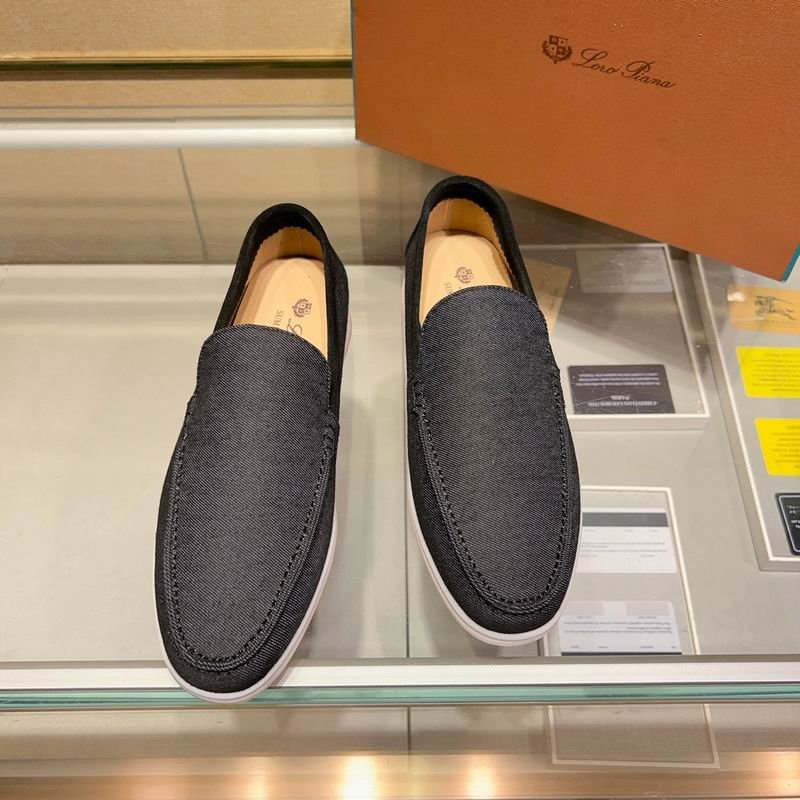 Loro Piana Summer Walk Loafers in Black Canvas with White Soles - Image 5