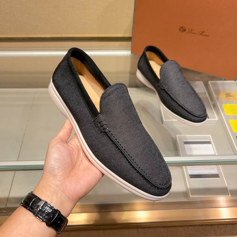 Loro Piana Summer Walk Loafers in Black Canvas with White Soles - Image 3