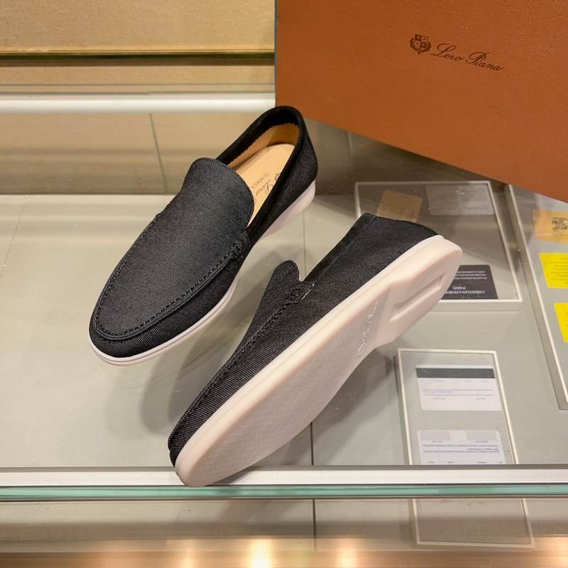 Loro Piana Summer Walk Loafers in Black Canvas with White Soles - Image 2