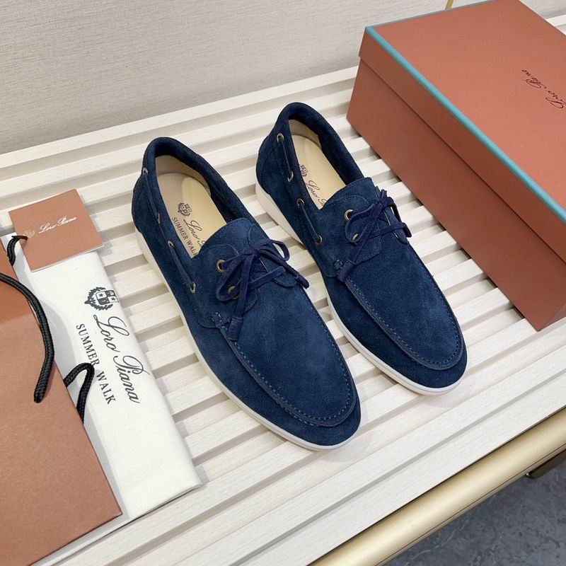 Loro Piana Summer Walk Loafers in Navy Blue Suede with White Soles - Image 5